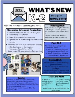 August 27th- Kinder-2nd Grade Newsletter